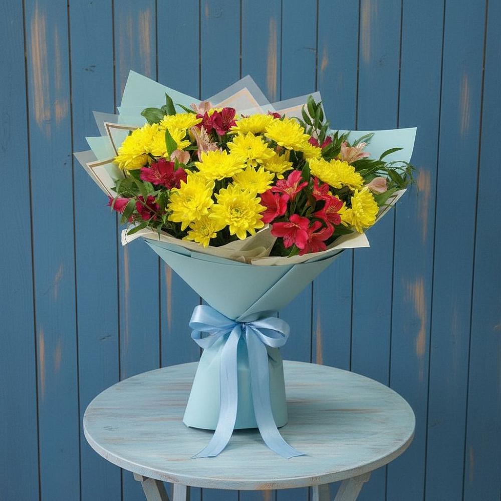 Букет сочные брызги в Ульяновске Букет цветов из: Альстромерии и Хризантемы в Ульяновске