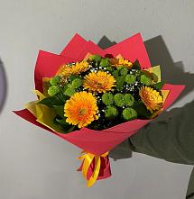 Букет восход солнца в Ульяновске Букет цветов из:  Герберы и Хризантемы в Ульяновске