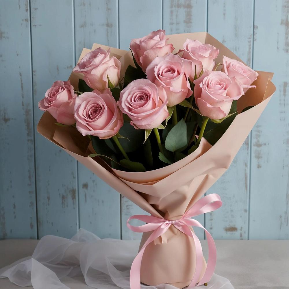 9 розовых роз в Ульяновске Букет цветов из: Розы в Ульяновске