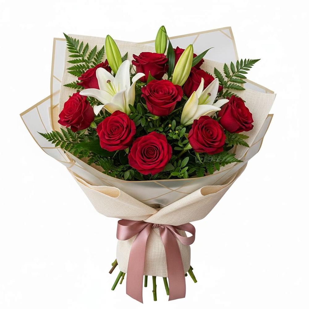 Букет высокая поэзия в Ульяновске Букет цветов из: Лилии и Розы в Ульяновске