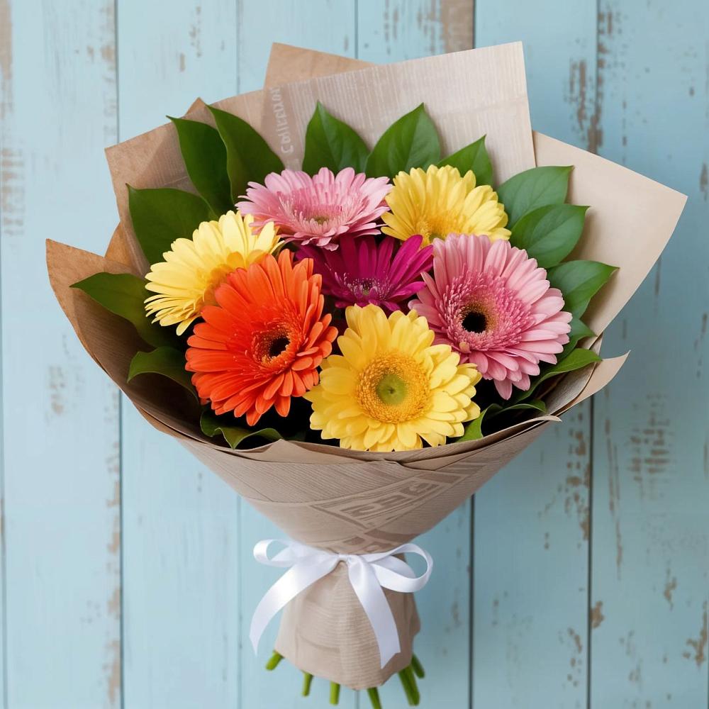 Букет яркий день в Ульяновске Букет цветов из: Герберы в Ульяновске