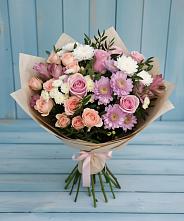 Букет цветов из:  Хризантемы, Розы и Альстромерии в Ульяновске